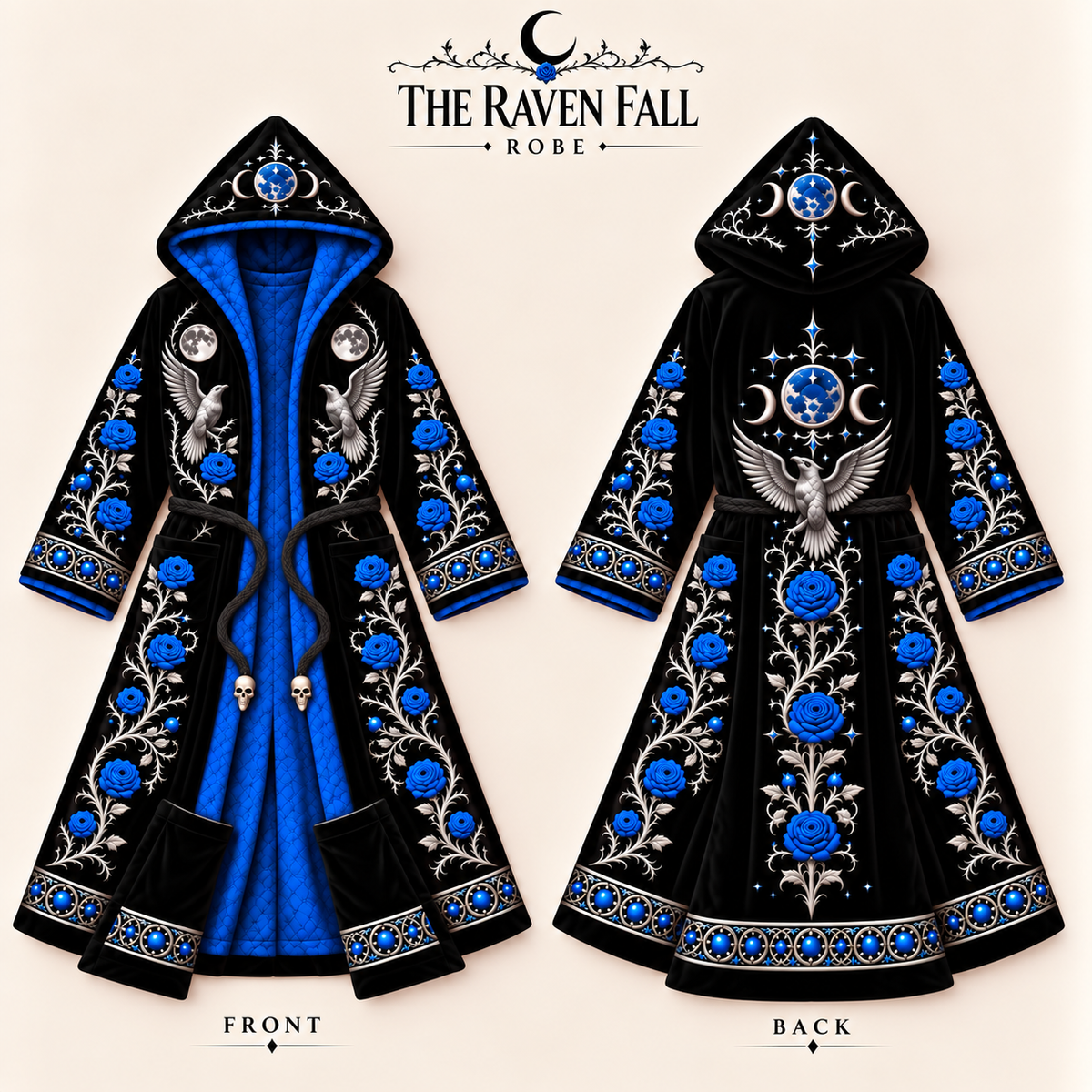 The Raven Fall robe front and back